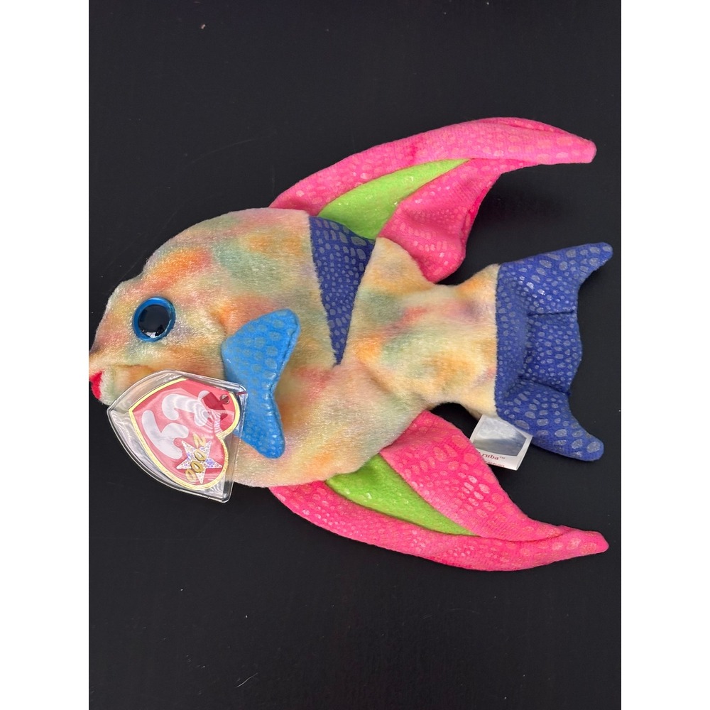 Ty Beanie Baby Aruba the Fish 2000 Multi Color Tie Dye Plush Toy with Tags